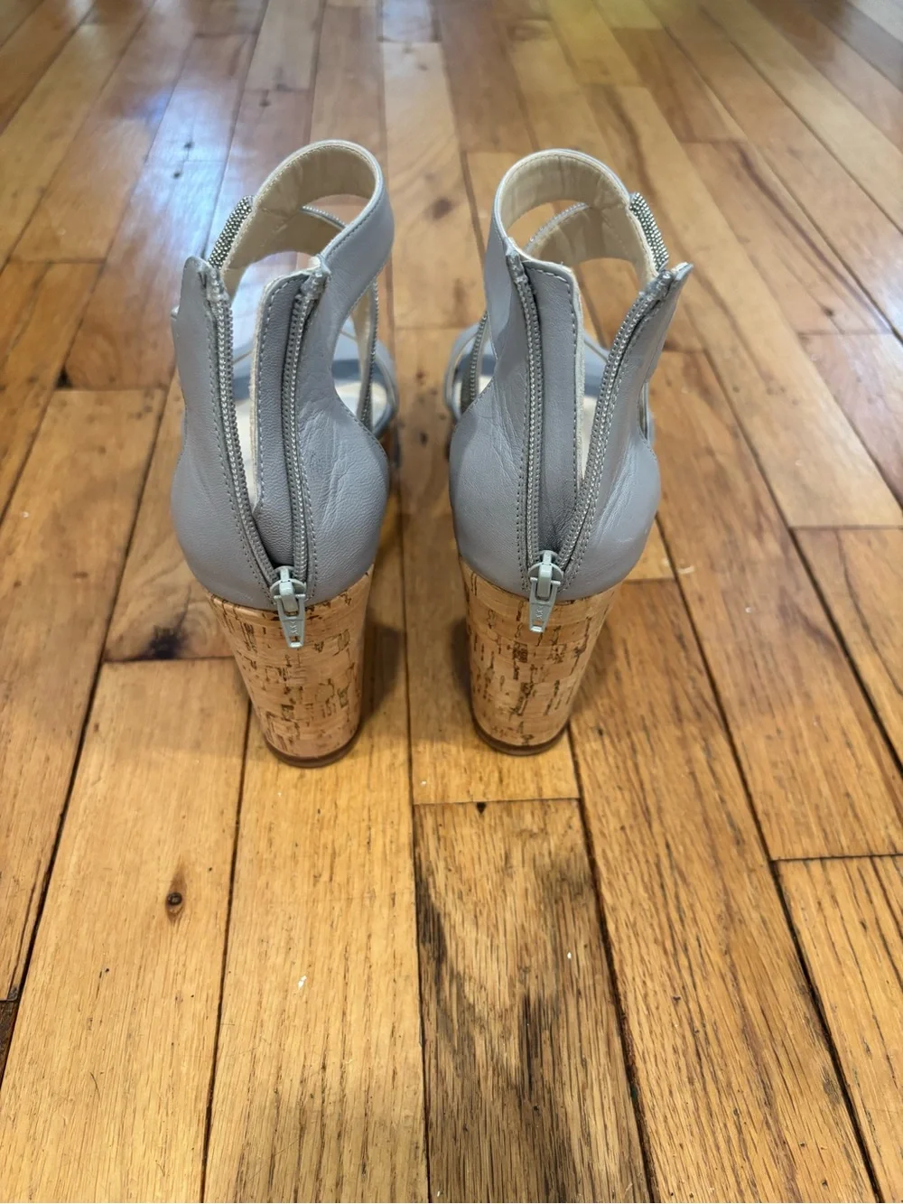 Fabiana Filippi Crystal-Trim Light Gray Wedge Sandals